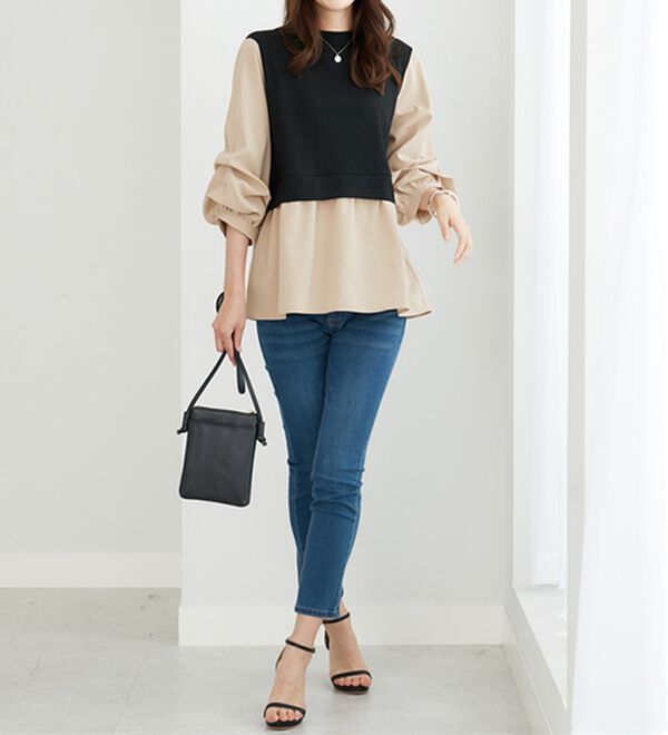 BELLUNA（ベルーナ）の「異素材切替袖タックデザインチュニック（チュニック）」｜詳細画像