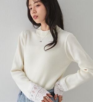 RANAN（ラナン）の「クロシェレースハイネックリブニット（ニット・セーター）」｜アイボリー