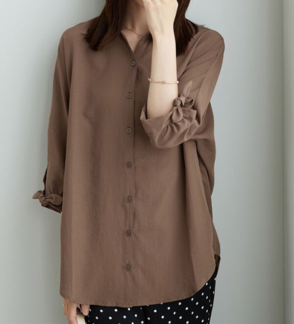 BELLUNA（ベルーナ）の「イージーケア！袖リボンシャツチュニック（チュニック）」｜モカ