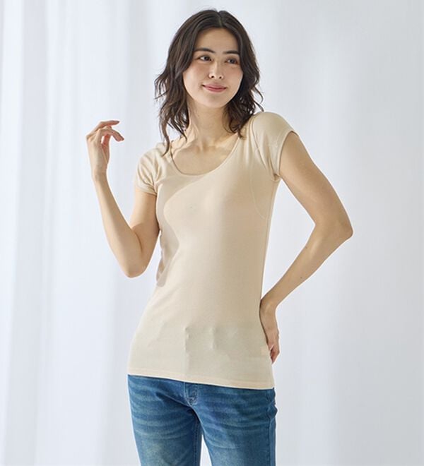 LAVIENNE（ラヴィエンヌ）の「【汗かきさん必見！】涼感サラッと快適汗取り半袖インナー＜さらりラボ＞（肌着・インナーウェア）」｜詳細画像