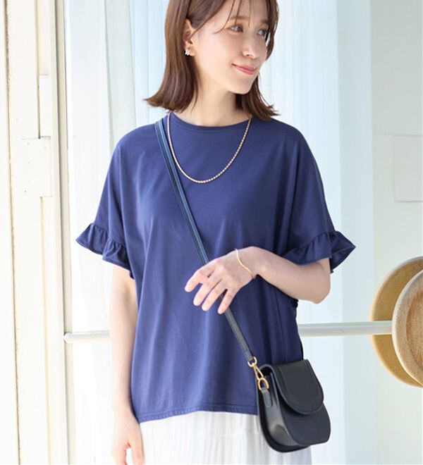 Viola e Viola（ヴィオラ エ ヴィオラ）の「サラリ綿混フリル袖Tシャツ（カットソー）」｜詳細画像