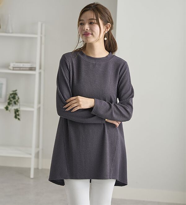 BELLUNA（ベルーナ）の「ふくれ素材フレアーデザインストレッチチュニック（チュニック）」｜詳細画像