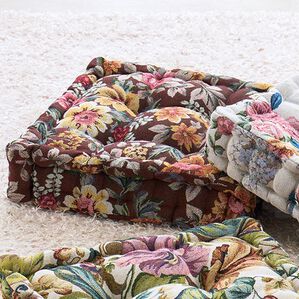 「高級ゴブラン織　厚みたっぷりクッキークッション（チェアカバー・チェアパッド）」｜ブラウン花柄