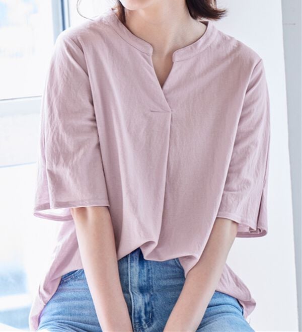 alotta（アロッタ）の「【接触冷感】スキッパータック袖ブラウスカットソー（カットソー）」｜詳細画像