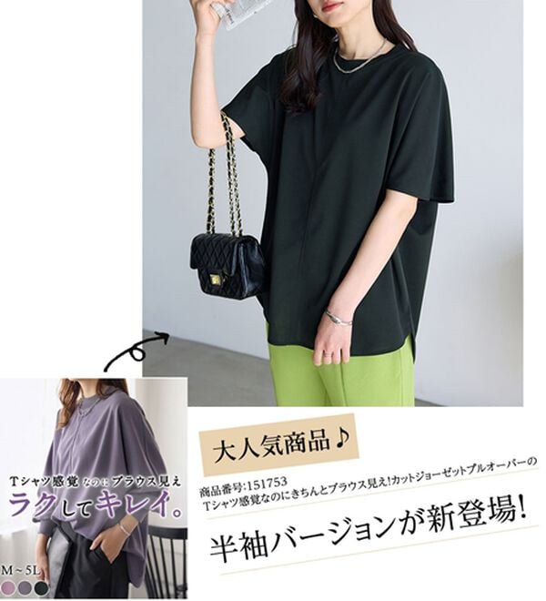 BELLUNA（ベルーナ）の「【接触冷感】Ｔシャツ感覚なのにきちんとブラウス見え！半袖プルオーバー（カットソー）」｜詳細画像