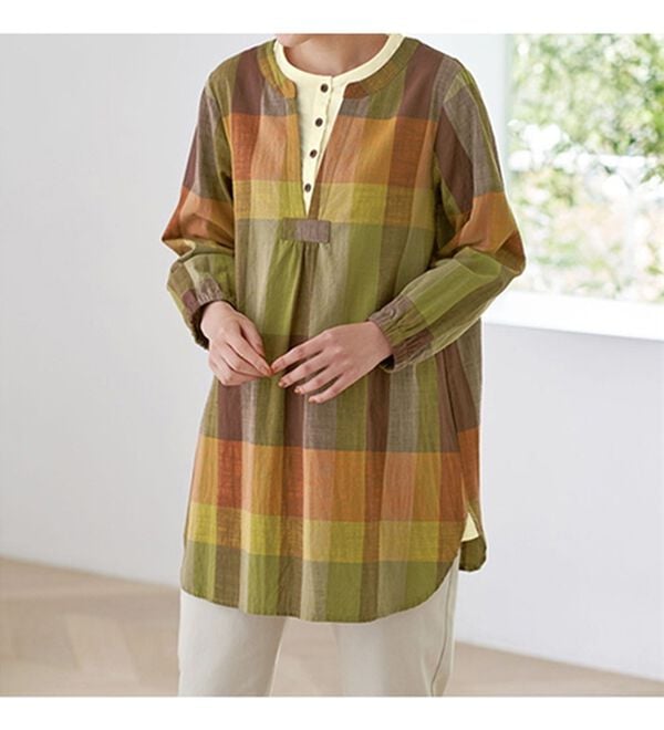 BELLUNA（ベルーナ）の「【２枚組】綿１００％スラブ素材重ね着風チュニック（チュニック）」｜詳細画像