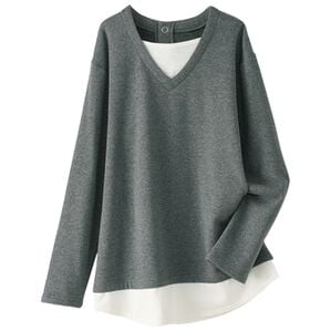 BELLUNA（ベルーナ）の「まるで着る毛布！裏ファー重ね着風チュニック（チュニック）」｜杢チャコール