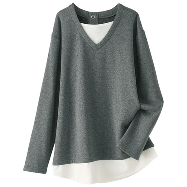 BELLUNA（ベルーナ）の「まるで着る毛布！裏ファー重ね着風チュニック（チュニック）」｜杢チャコール