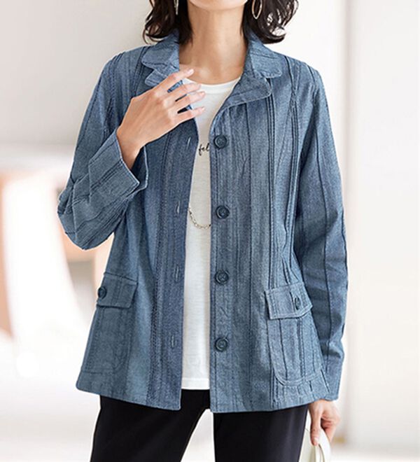 BELLUNA（ベルーナ）の「タックデニム素材ジャケットアンサンブル（その他ジャケット）」｜ネイビー系