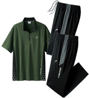 「【３点セット】＜ヘッド＞吸水速乾スポーツウェア３点セット（メンズスポーツウェア（トップス））」｜カーキ
