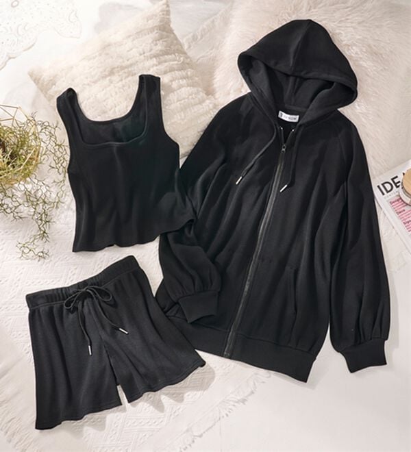 YU'NOW（ユナウ）の「ワッフルルームウェア３点セット（パジャマ・ルームウェア）」｜詳細画像