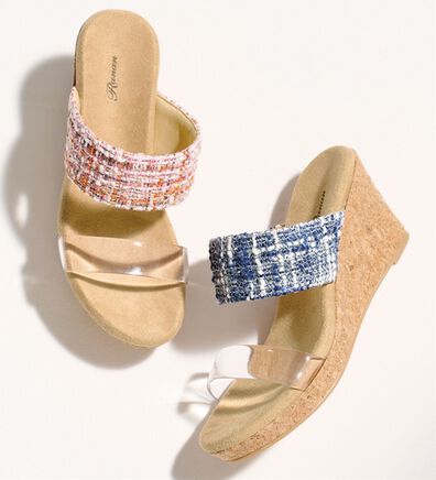 RANAN（ラナン）の「ツイードデザインクリアストラップウェッジサンダル（サンダル・ミュール）」