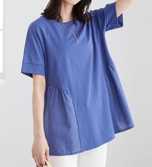 BELLUNA（ベルーナ）の「ギャザー切替デザイン細見えチュニック（チュニック）」｜ダークブルー