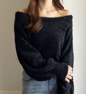 GeeRA（ジーラ）の「シャギーオフショルニット（ニット・セーター）」｜ブラック