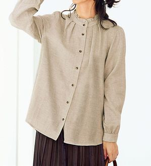 BELLUNA（ベルーナ）の「オーガニックコットンダブルガーゼブラウス（ブラウス）」｜ベージュ