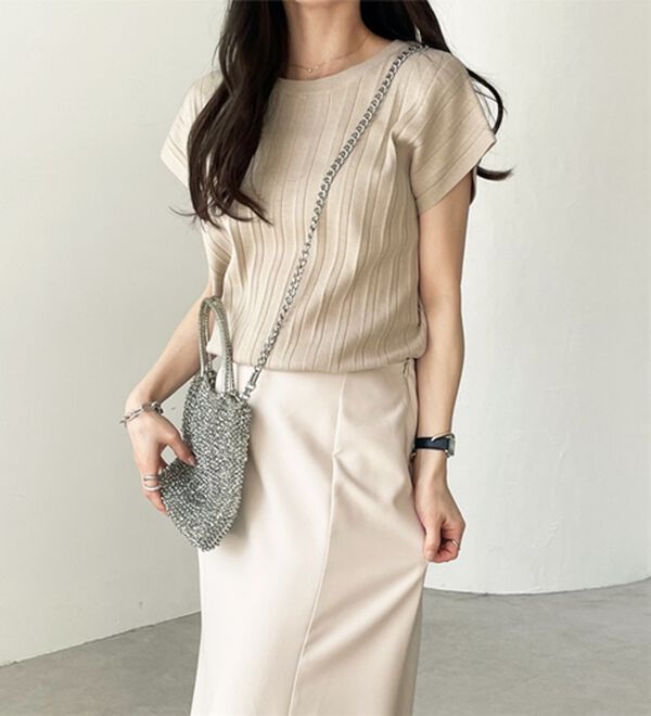 GeeRA（ジーラ）の「プリーツ編フレンチスリーブリブトップス（ニット・セーター）」｜詳細画像