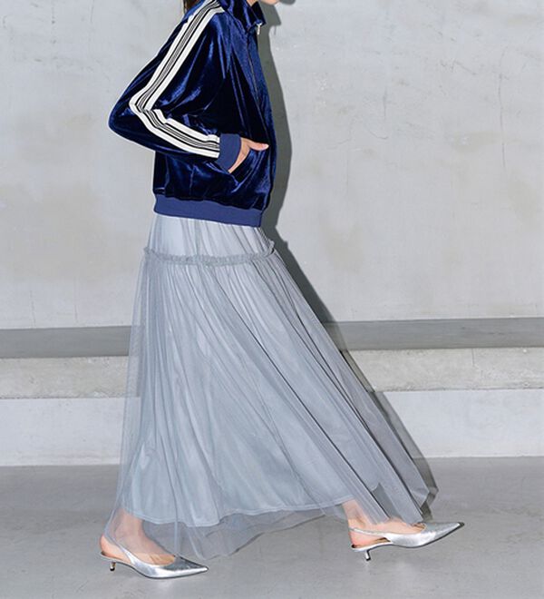 RANAN（ラナン）の「ふわっと可愛いフリルギャザーチュールスカート（ロングスカート）」｜詳細画像