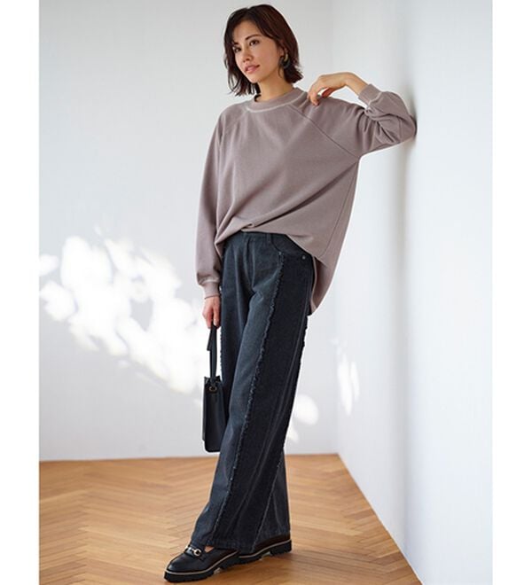 BELLUNA（ベルーナ）の「細見せ！フリンジデニムパンツ（フルレングスパンツ）」｜詳細画像