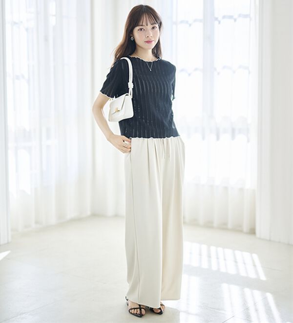 RANAN（ラナン）の「透かし柄メロー配色Ｔシャツ（カットソー）」｜詳細画像