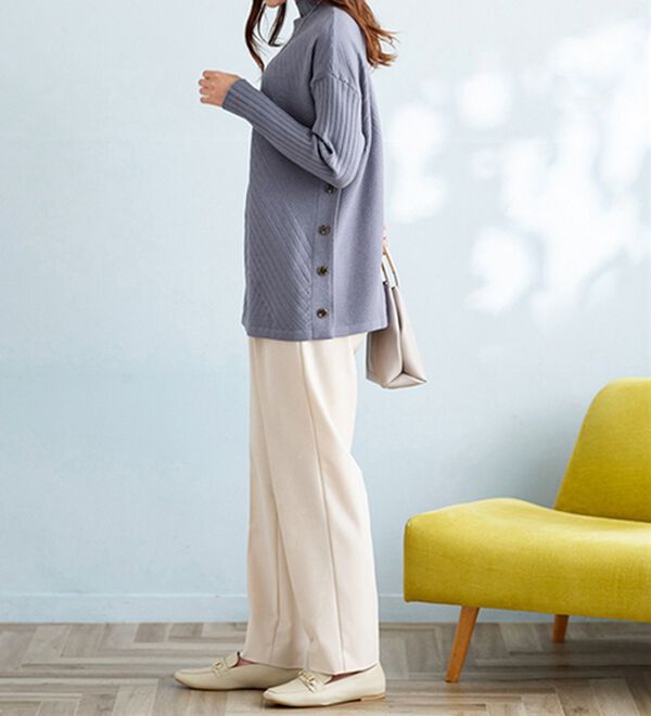 BELLUNA（ベルーナ）の「サイドボタン編地切替ニットチュニック（チュニック）」｜詳細画像