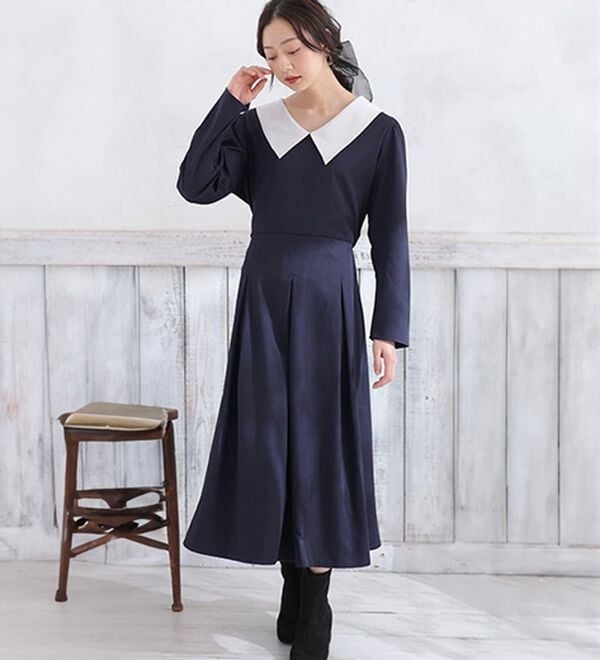 A HAPPY MARILYN（アハッピーマリリン）の「【Ｌ～６Ｌ】【ＭａｒｉｌｙｎＳｗｅｅｔ】体型別フェミニン ボリュームフレアワンピース（ロングワンピース）」｜ネイビー