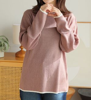 A HAPPY MARILYN（アハッピーマリリン）の「【ＬＬ～６Ｌ】＜新色追加＞Ｔシャツ感覚で着れるカメレオン級の着回しが叶うリブニット（ニット・セーター）」｜配色／ピンクベージュ