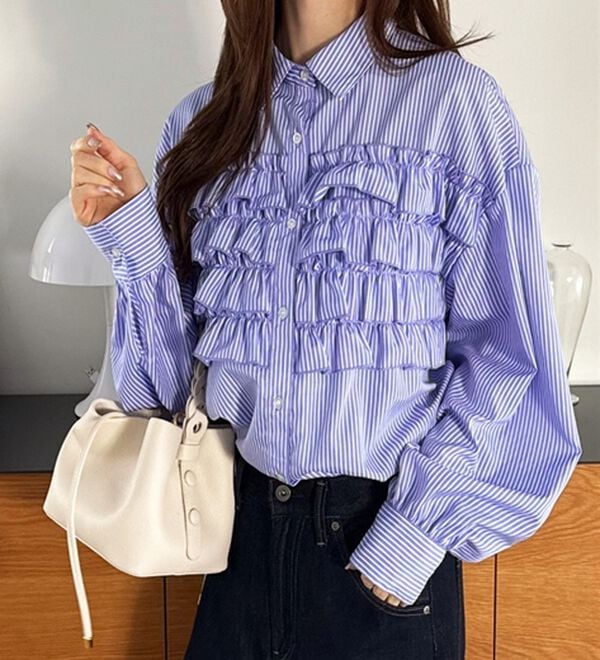 GeeRA（ジーラ）の「フリルドッキングオーバーサイズシャツ（シャツ）」｜詳細画像