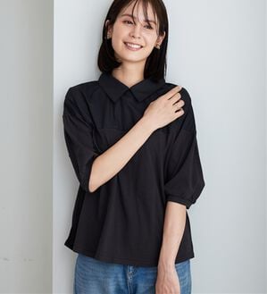 BELLUNA（ベルーナ）の「衿付き異素材切替プルオーバー（カットソー）」｜黒