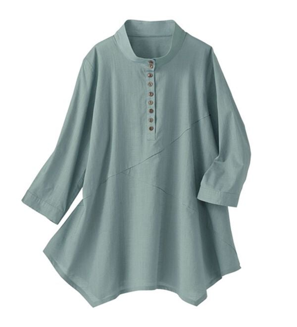 BELLUNA（ベルーナ）の「綿１００％スラブ素材スタンド衿切替ブラウス（ブラウス）」｜詳細画像