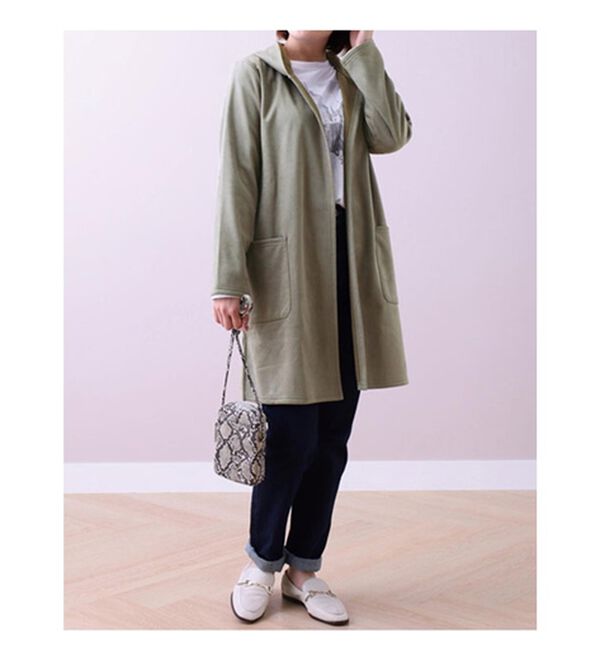 BELLUNA（ベルーナ）の「スエード調素材裏起毛フードカーディガン（ニットカーディガン）」｜詳細画像