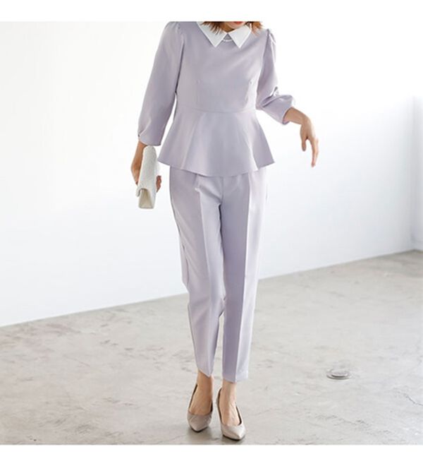 GeeRA（ジーラ）の「ミニ衿ペプラムデザインセットアップ（パンツスーツ）」｜詳細画像