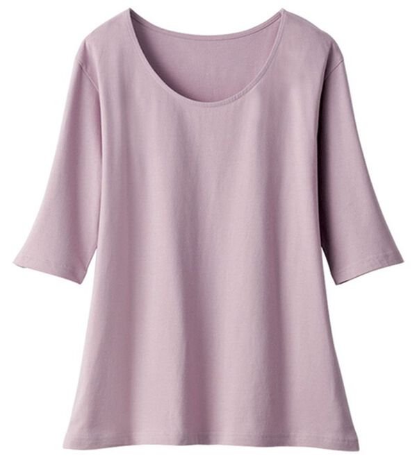 「綿１００％汗ジミ対策　５分袖プルオーバー（肌着・インナーウェア）」｜ラベンダー