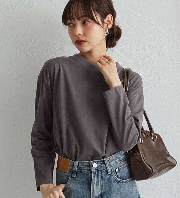 RANAN（ラナン）の「【選べる袖丈】ひんやり！＜BC＞綿100％プチハイネックＴシャツ（カットソー）」｜詳細画像