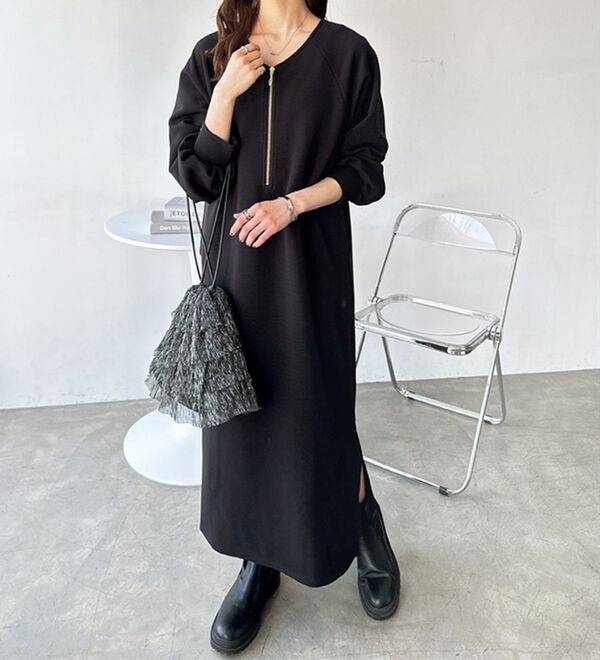 前後2WAYハーフジップIラインワンピース - ベルーナ【公式】