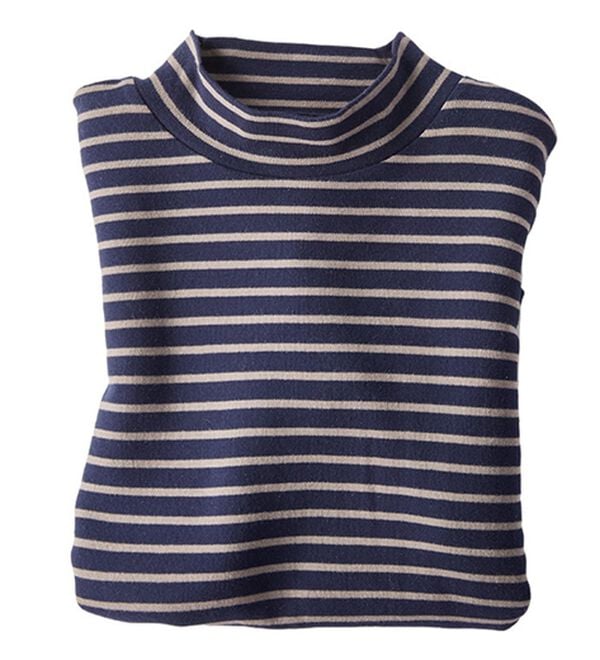 BELLUNA（ベルーナ）の「【選べる衿】肌に優しい綿１００％暖か発熱素材プルオーバー＜ベルホット　コットン＞（カットソー）」｜ボーダー(紺×グレー)