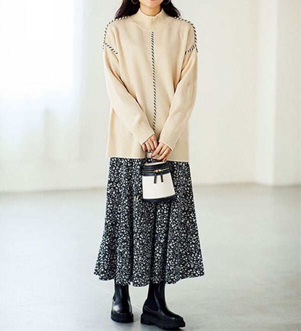 BELLUNA（ベルーナ）の「配色ステッチハイネックプルオーバー（ニット・セーター）」｜詳細画像