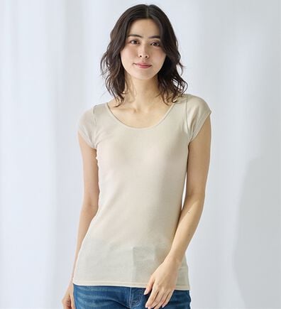 LAVIENNE（ラヴィエンヌ）の「【ムレ嫌いさん必見！】綿１００％涼しいフレンチスリーブインナー＜さらりラボ＞（肌着・インナーウェア）」