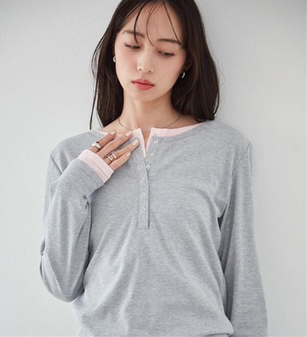 RANAN（ラナン）の「レイヤードヘンリーネックリブTシャツ（カットソー）」｜詳細画像