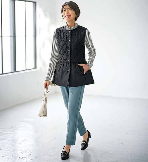 BELLUNA（ベルーナ）の「裏起毛ジョーゼット素材テーパードパンツ（テーパードパンツ）」｜詳細画像