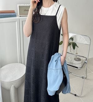 GeeRA（ジーラ）の「前後２ＷＡＹパネルレースキャミワンピース（その他ワンピース）」｜ブラック