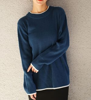 A HAPPY MARILYN（アハッピーマリリン）の「【ＬＬ～６Ｌ】＜新色追加＞Ｔシャツ感覚で着れるカメレオン級の着回しが叶うリブニット（ニット・セーター）」｜配色／インクブルー