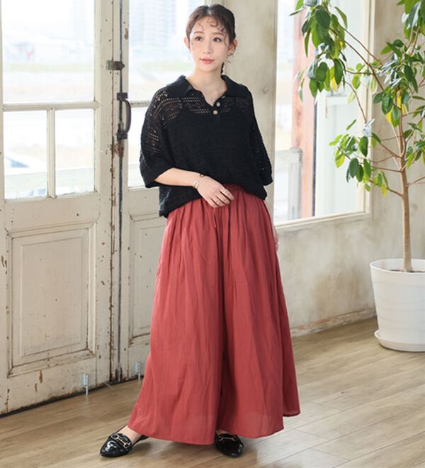 A HAPPY MARILYN（アハッピーマリリン）の「【Ｌ～６Ｌ】【２丈展開】【風通るプレミアム】綿・楊柳、ギャザーフレアスカンツ。（ワイドパンツ・ガウチョ）」｜詳細画像