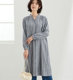 BELLUNA（ベルーナ）の「綿100％ダブルガーゼ素材ワンピース（その他ワンピース）」｜ネイビー系ストライプ