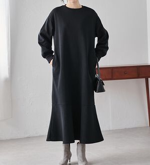 RANAN（ラナン）の「＜ＨＩＧＨ　ＳＰＥＣ＞毛玉になりにくい！ペプラムデザインワンピース（その他ワンピース）」｜ブラック