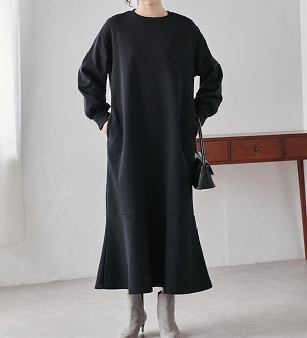 RANAN（ラナン）の「＜ＨＩＧＨ　ＳＰＥＣ＞毛玉になりにくい！ペプラムデザインワンピース（その他ワンピース）」｜ブラック