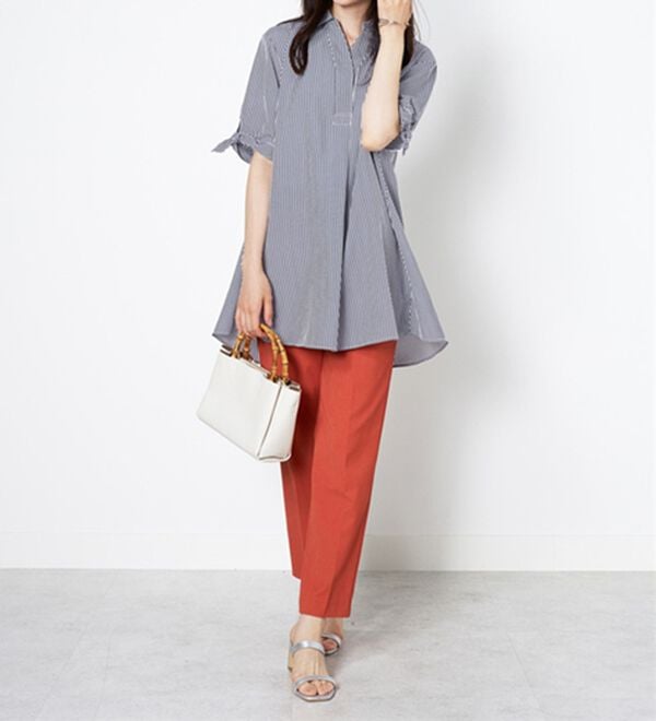 BELLUNA（ベルーナ）の「【接触冷感】麻調素材袖リボン使いシャツチュニック（チュニック）」｜詳細画像