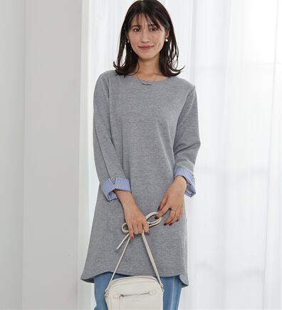 BELLUNA（ベルーナ）の「後ろボタンボーダージャカードワンピース（その他ワンピース）」