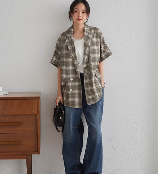 RANAN（ラナン）の「【新色追加】麻調ダブルボタンハーフスリーブジャケット（テーラードジャケット）」｜詳細画像