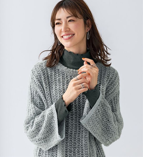 BELLUNA（ベルーナ）の「重ね着を楽しむラメ使い透かし編アンサンブル（アンサンブル）」｜詳細画像