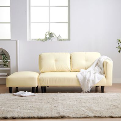 iellio（イエリオ）の「オットマン付カジュアルカウチソファ＜ソファベッド・ソファーベッド・２人掛け・３人掛け・カウチソファー・ローソファ＞（ソファ）」